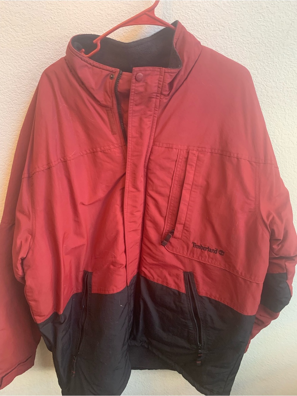 Timberland Red and Black Two-Tone Outdoor Coat